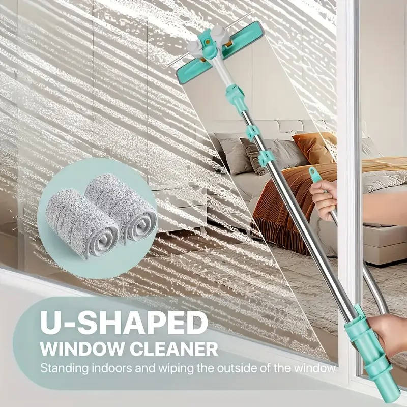 Telescopic Long Handle Window Cleaner Brush with Rotating Microfiber Head