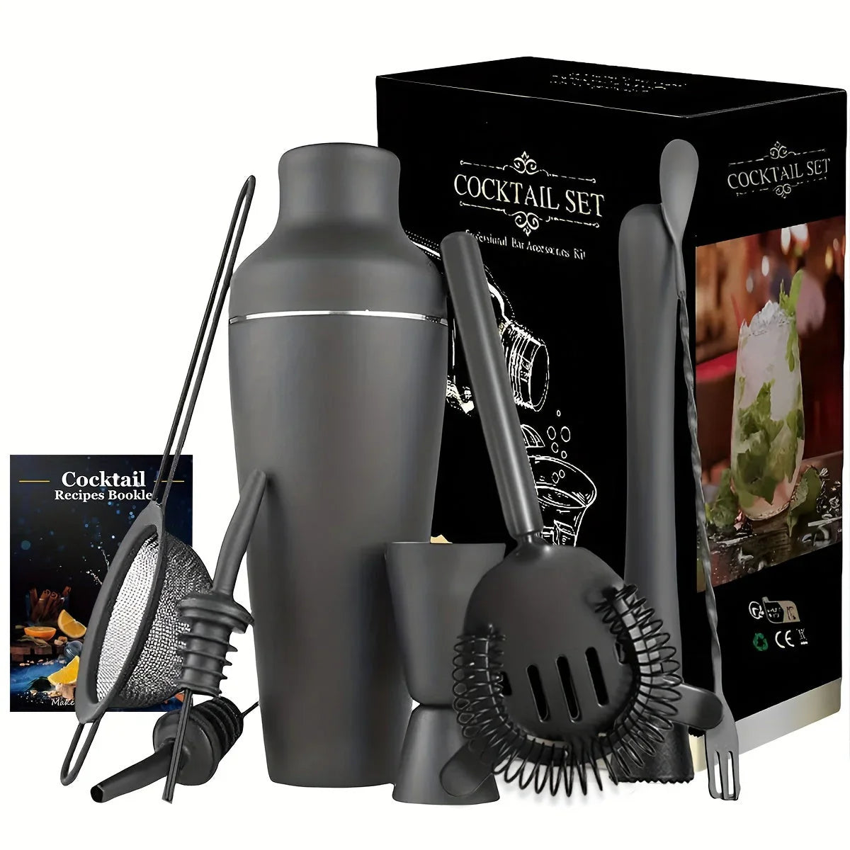 Professional Stainless Steel Cocktail Shaker Set With Strainer And Muddler
