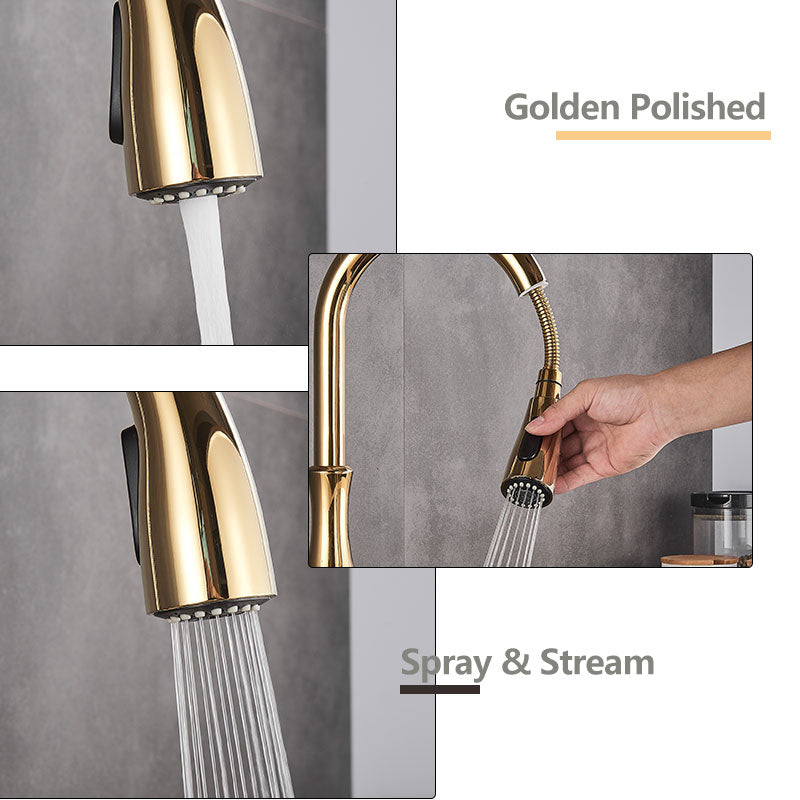 Modern Brass Pull-Out Kitchen Faucet
