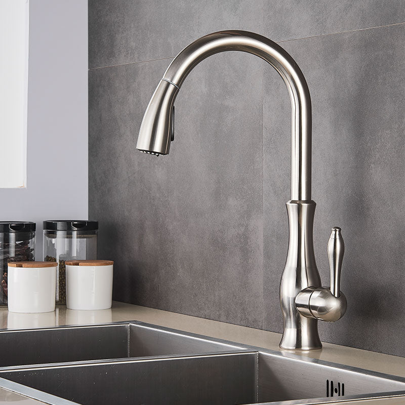 Modern Brass Pull-Out Kitchen Faucet