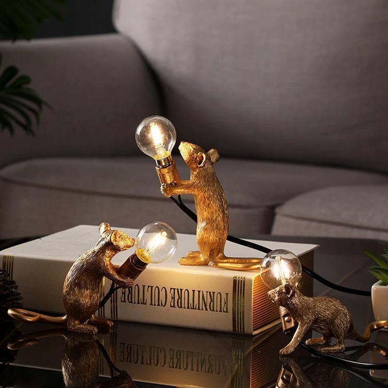 Whimsical Bronze Mouse Table Lamp