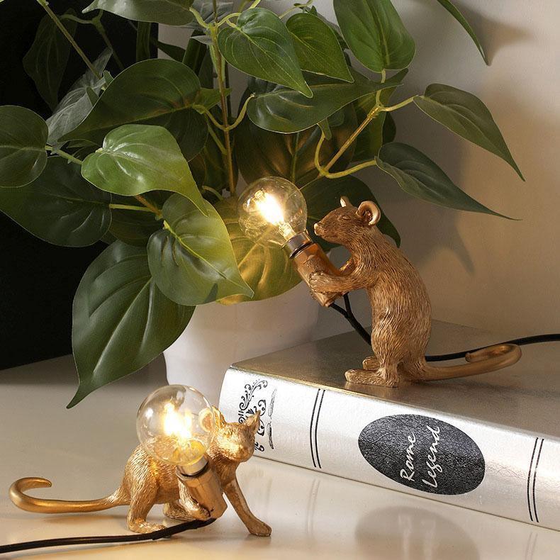 Whimsical Bronze Mouse Table Lamp