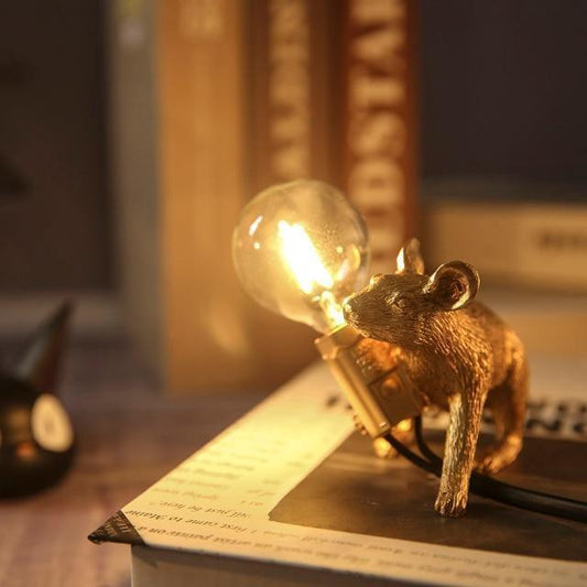 Whimsical Bronze Mouse Table Lamp