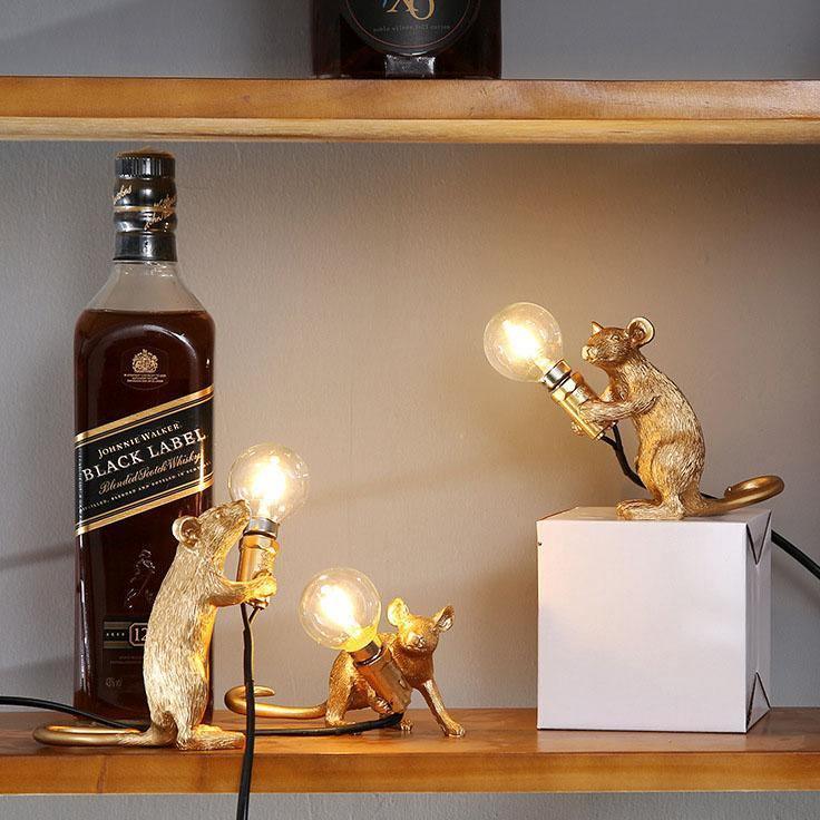 Whimsical Bronze Mouse Table Lamp