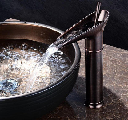 Modern Brushed Brass Waterfall Bathroom Faucet