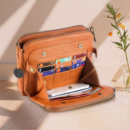 Crossbody Shoulder Bag with RFID Wallet and Three Layers