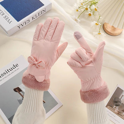 Touchscreen Waterproof Winter Gloves For Women With Bow Detail
