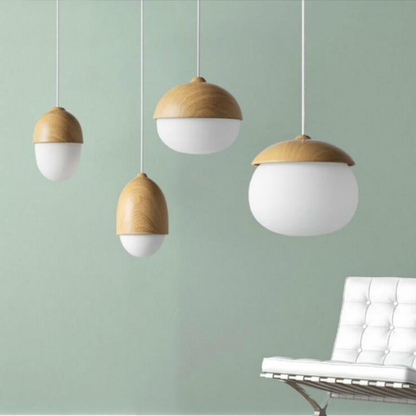 Scandinavian Wood and Glass Pendant Light