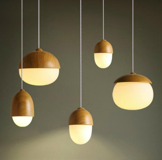 Scandinavian Wood and Glass Pendant Light