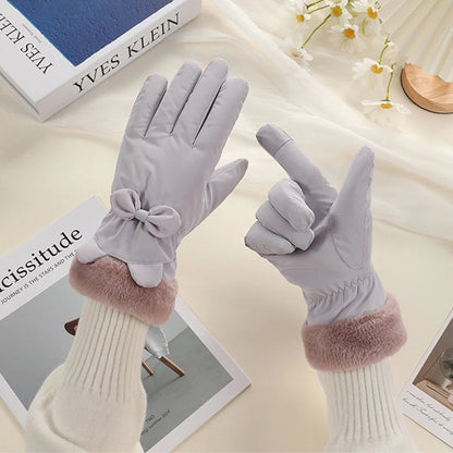 Touchscreen Waterproof Winter Gloves For Women With Bow Detail