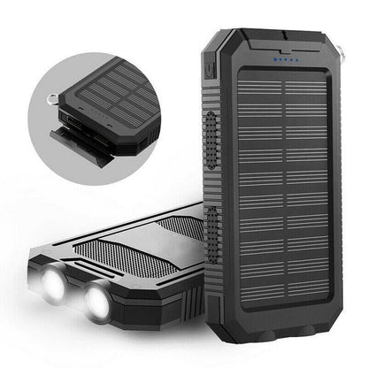 Portable Dual-USB Solar Power Bank with LED Flashlight