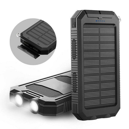 Portable Dual-USB Solar Power Bank with LED Flashlight