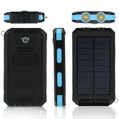 Portable Dual-USB Solar Power Bank with LED Flashlight