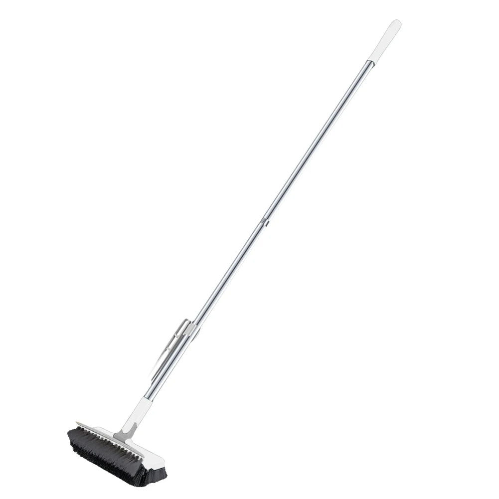Long Handle Floor Scrub Brush with Stiff Bristles and Scraper