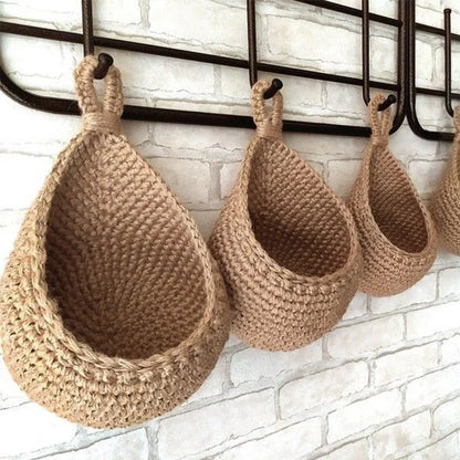 Woven Hanging Storage Basket Rustic Natural Handcrafted Home Organizer