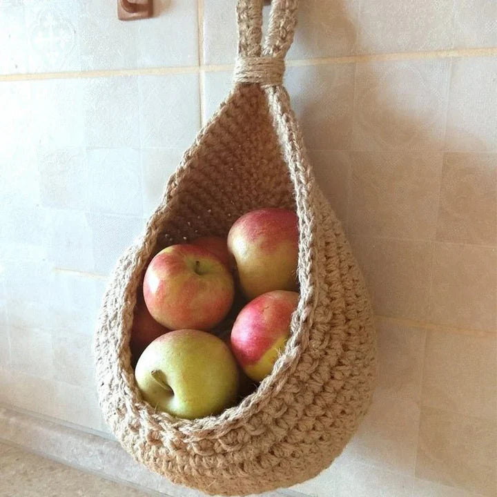Woven Hanging Storage Basket Rustic Natural Handcrafted Home Organizer