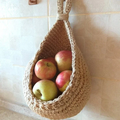 Woven Hanging Storage Basket Rustic Natural Handcrafted Home Organizer